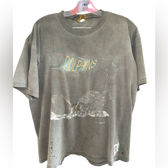Vintage Nutmeg Miami Dolphins Thrashed Graphic T-Shirt Size Large Single Stitch - Picture 1 of 10